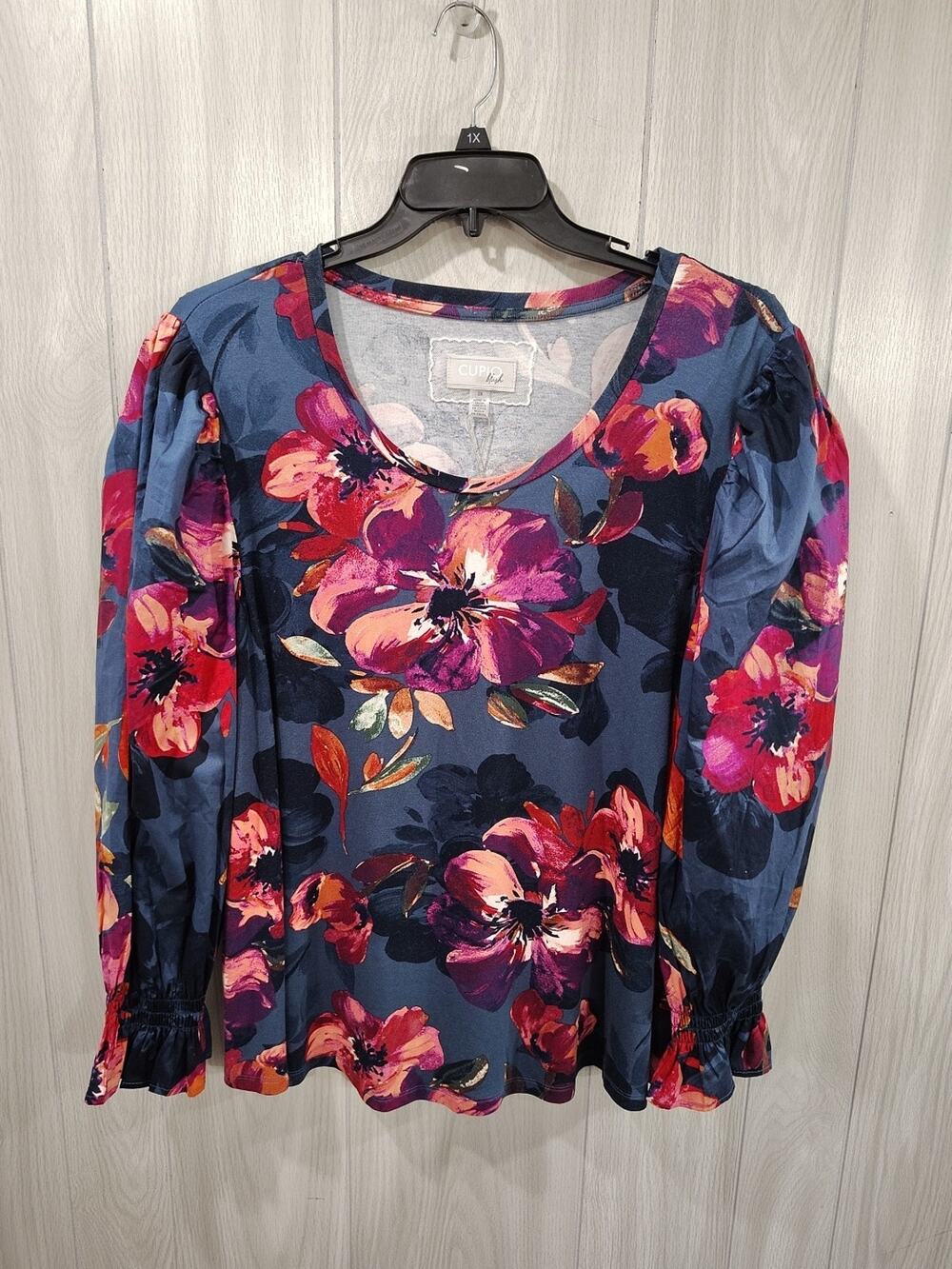 Women's Fairy Peasant Cottage NWT Dark Floral Top Size 2X Blue Office Church